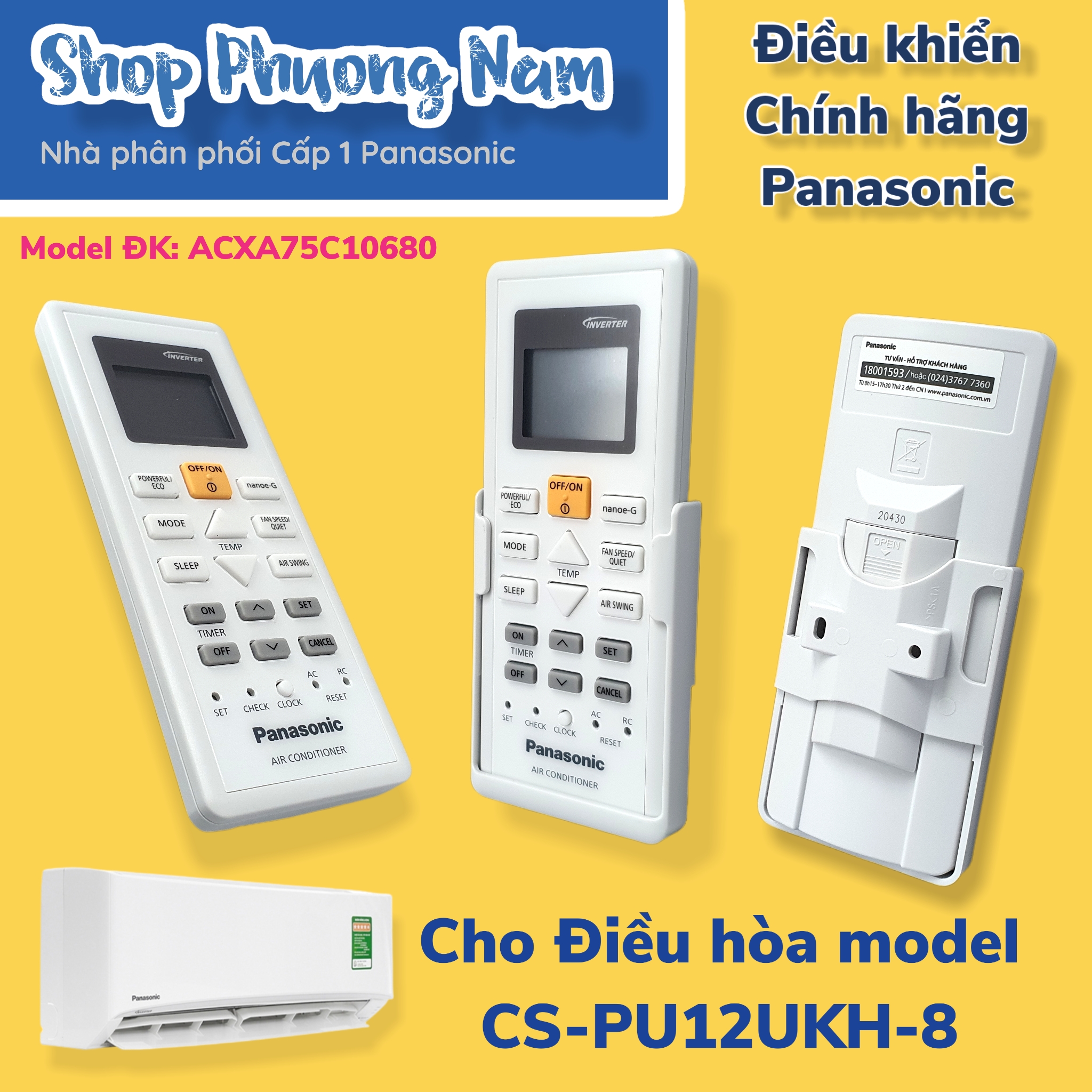 Điều khiển chính hãng Điều hoà Panasonic Model CS-PU12UKH-8 - Hàng chính hãng