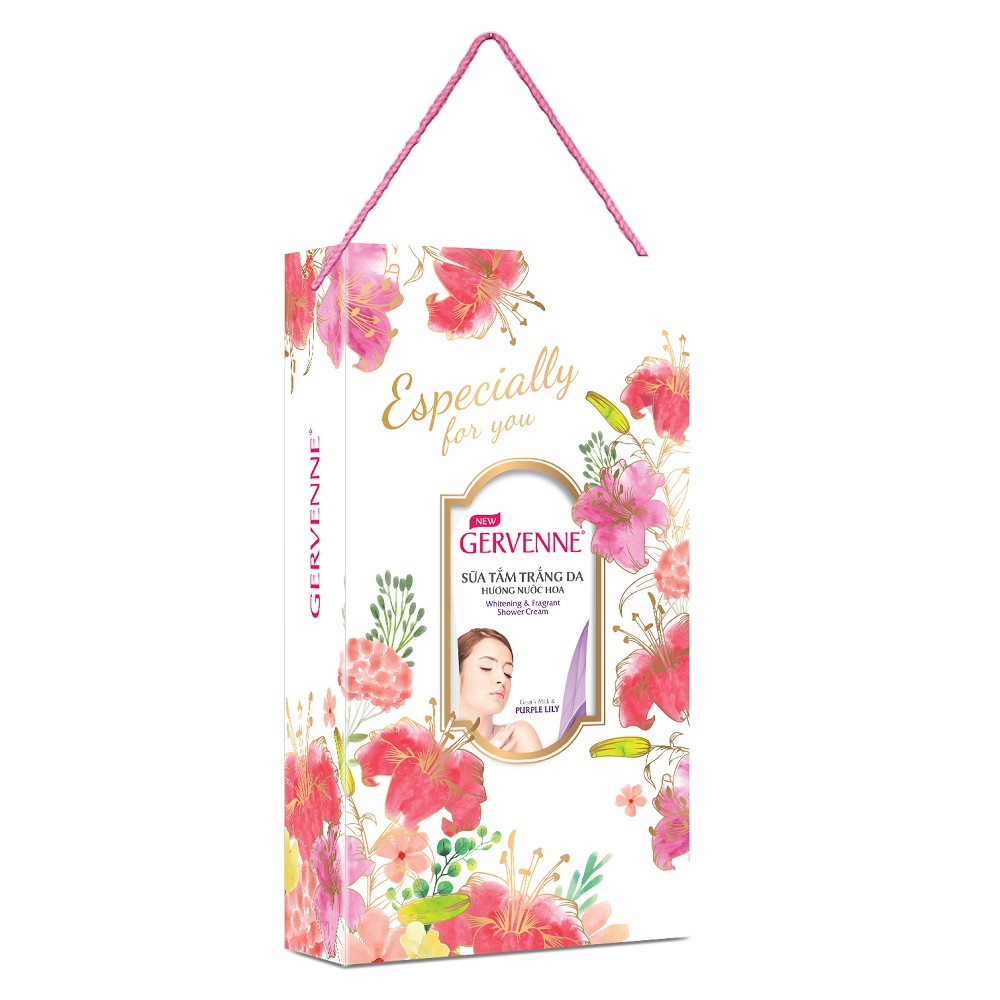 Hộp Quà Sữa Tắm Trắng Da Hương Nước Hoa Gervenne Purple Lily 900g