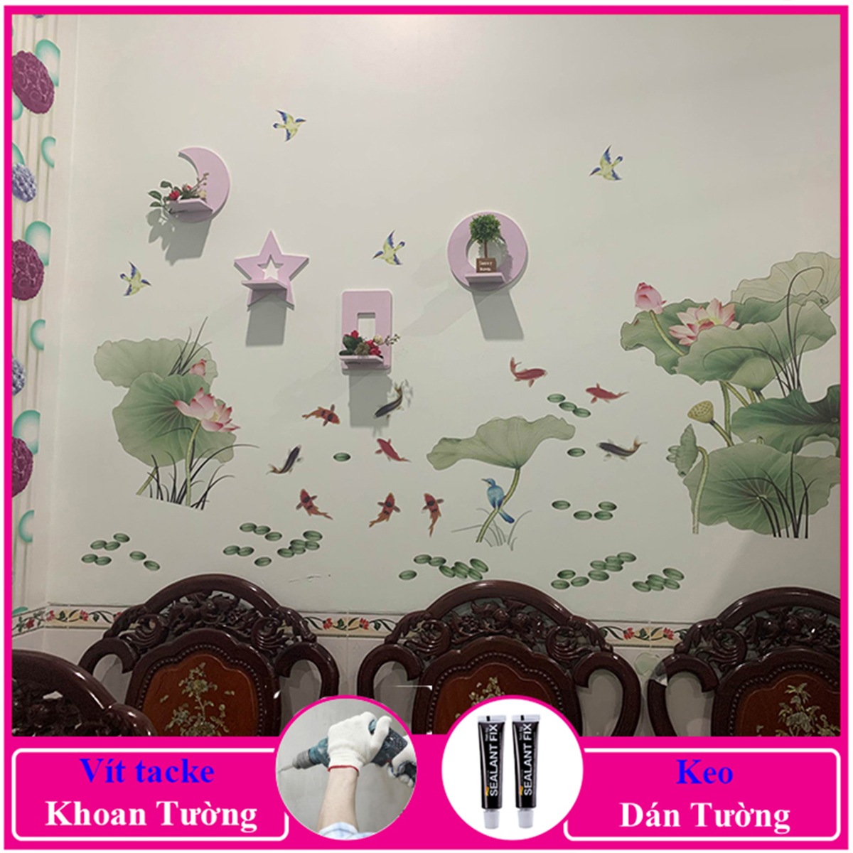 Kệ decor phòng ngủ, Trang trí lớp học, để chậu hoa treo tường, chất liệu gỗ Pitech cao cấp - C16