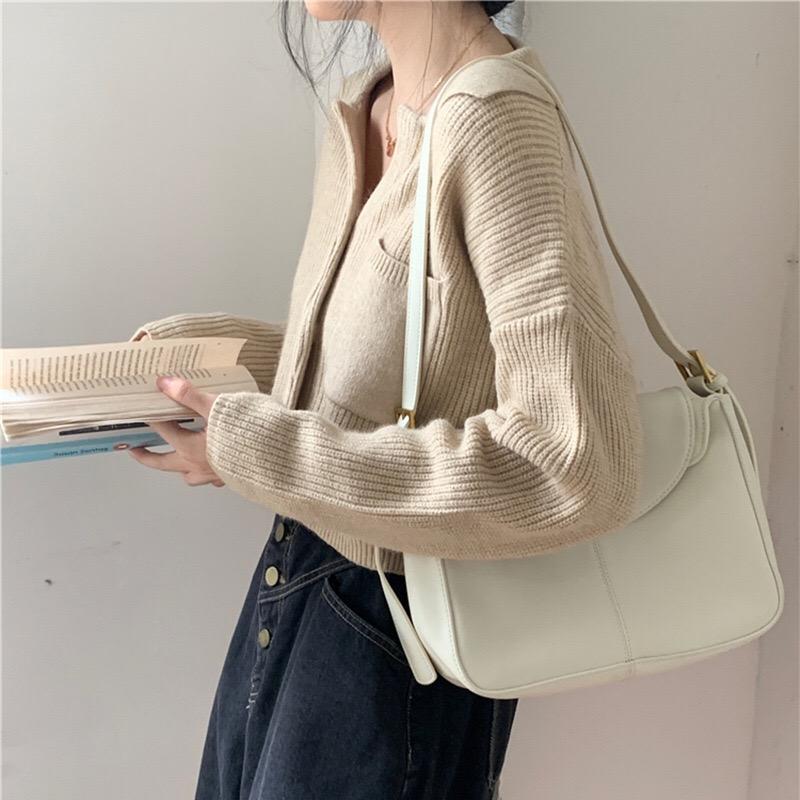 MS807 Áo len nữ dệt kim sợ to túi ngực cổ bẻ croptop