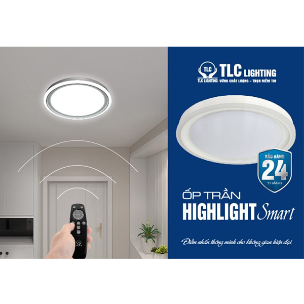 Đèn LED ốp trần Highlight Smart có điều khiển từ xa công suất 46W, 76W của TLC Lighting - Thiết kế sang trọng, hiện đại - Ánh sáng 5 chế độ màu