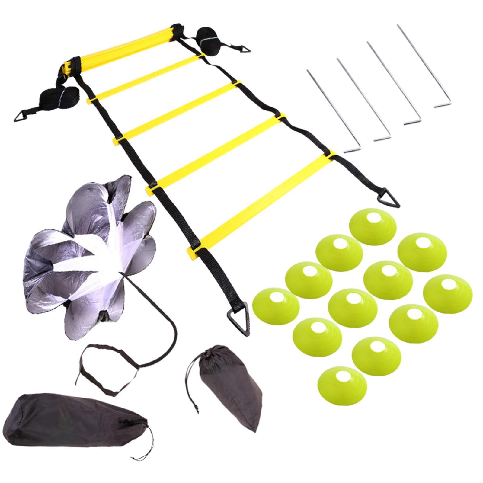 19.7ft Agility Ladder Training Set, Disc Cones, Resistance Parachute with Storage Pouch Trainer Equipment Workout for Sports, Track and Field