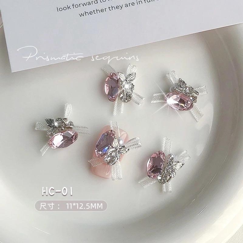 Đá Khối Mix Charm Nơ Voan Siêu Sáng Nhiều Màu Nghệ Thuật Hình Trứng Đá Viên Khoan Đa Mặt Làm Nail Nữ Women