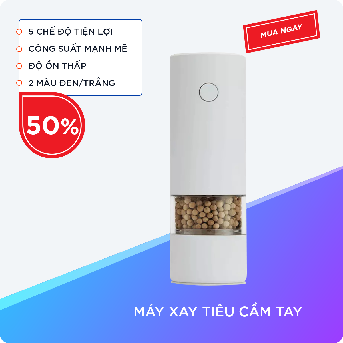 Máy Xay Tiêu, Ớt Cầm Tay Công Suất Mạnh Mẽ Với 5 Chế Độ Tiện Lợi Dễ Dàng Xay Nhiều Nguyên Liệu Khác Nhau