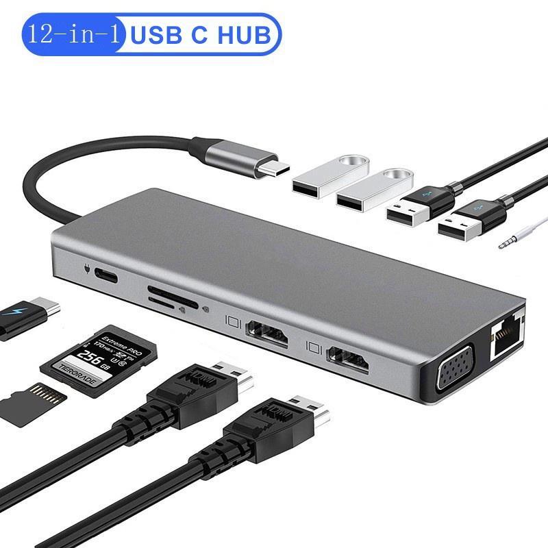 Bộ Hub Chuyển Đổi 12 Trong 1 Type c Sang HDMI 4k VGA RJ45 SD / TF Usb3.0 Hub Cho Notebook Laptop USBC