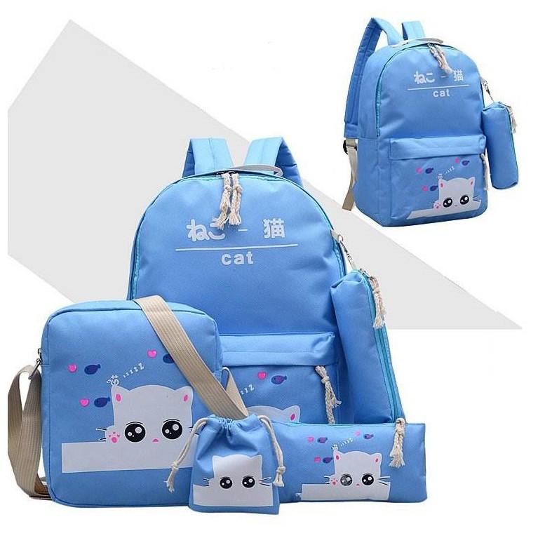 BỘ BALO TEEN THỜI TRANG CAT (GỒM 5 MÓN)