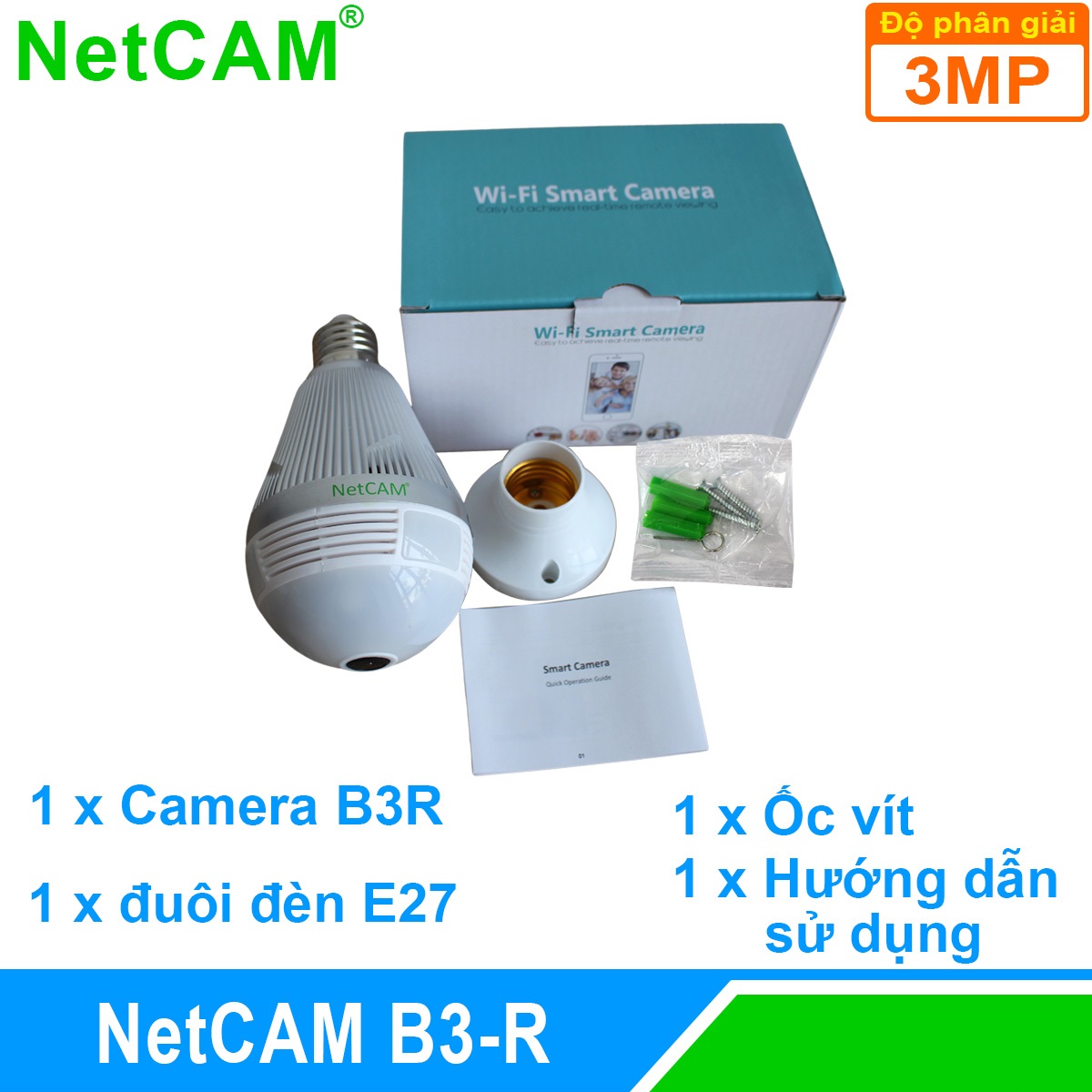 Camera IP WiFi Quan Sát Toàn Cảnh 360 độ NetCAM B3R, Độ phân giải 3.0MP - Hàng Chính Hãng