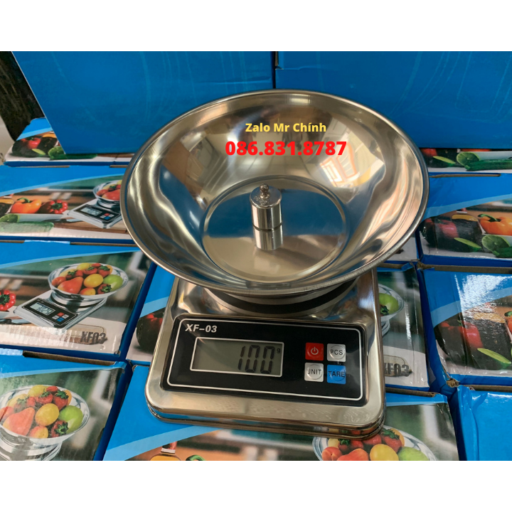 Cân Điện Tử Nhà Bếp INOX Không Gỉ FX03, Cân Thực Phẩm 5kg – 1g Kèm Pin