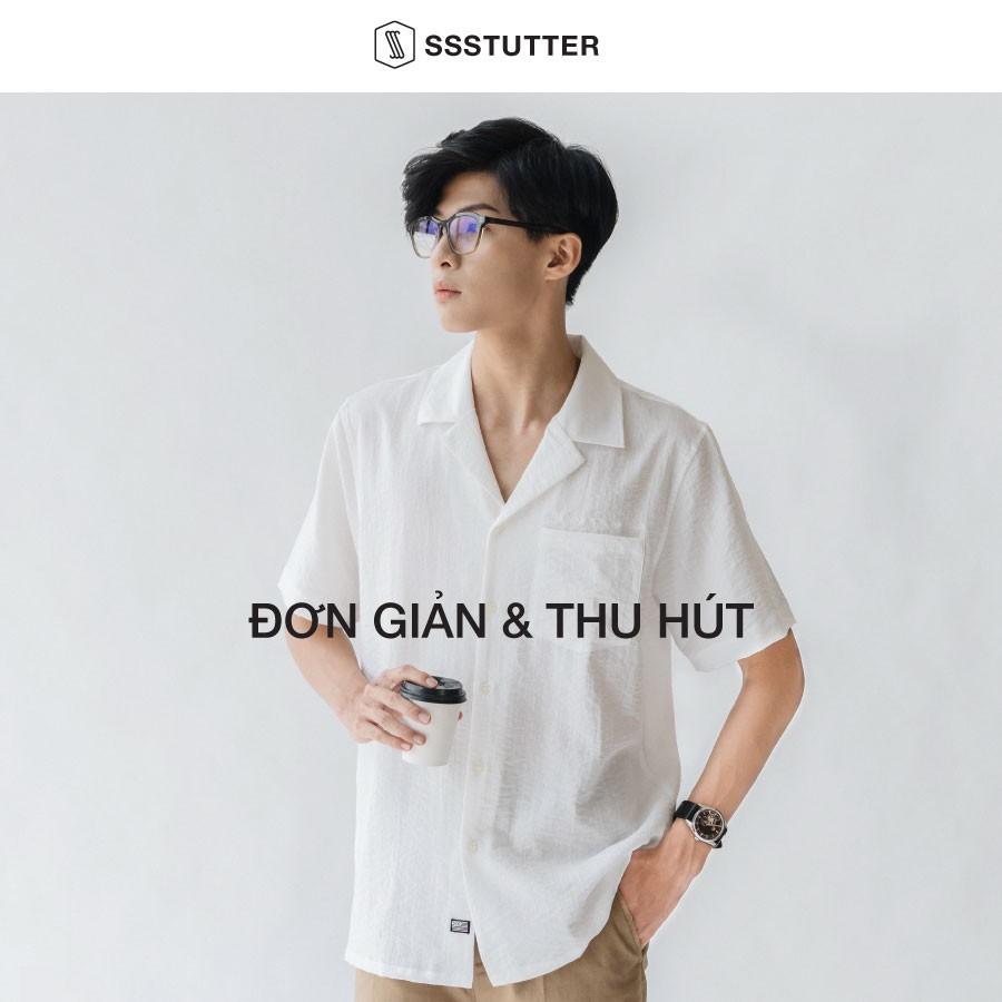 Áo sơ mi nam ngắn tay có túi ngực thêu chữ SSSTUTTER vải linen thoáng mát siêu nhẹ Otc shirt