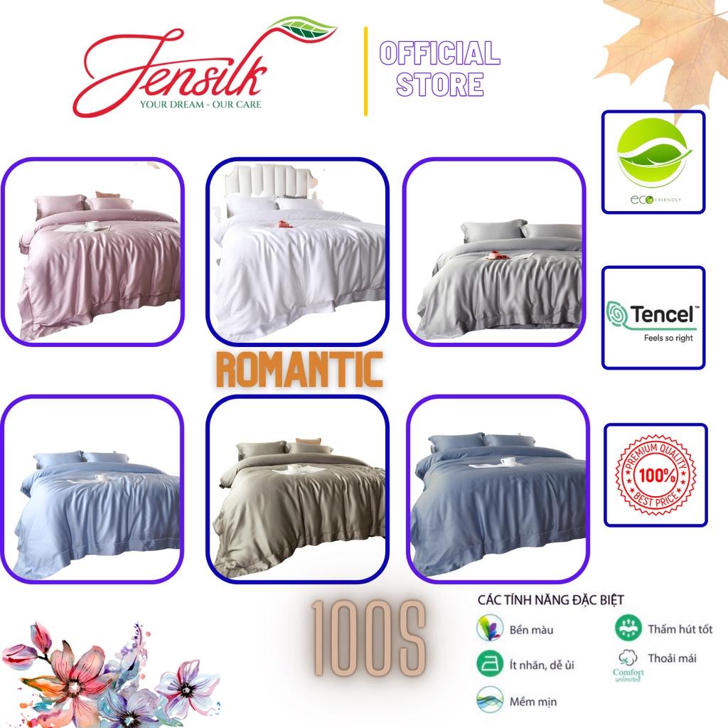 Siêu phẩm bộ chăn ga cao cấp 100%Tencel 100s ROMANTIC, phối viền màu trơn hot trend 2022, chất siêu mát mịn