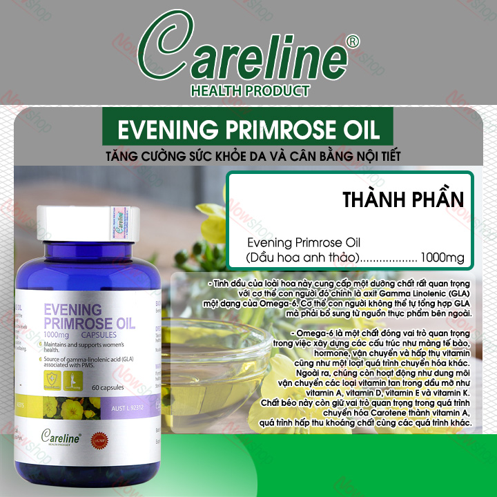 Viên uống Careline Evening Primrose Oil hỗ trợ đẹp da điều hòa kinh nguyệt cân bằng nội tiết tố nữ