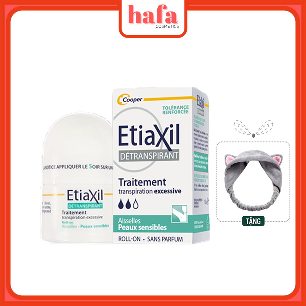 Lăn Khử Mùi Etiaxil Détranspirant Traitement Aisselles Peaux Sensibles 15ml + Tặng 1 Băng Đô Tai Mèo Xinh Xắn