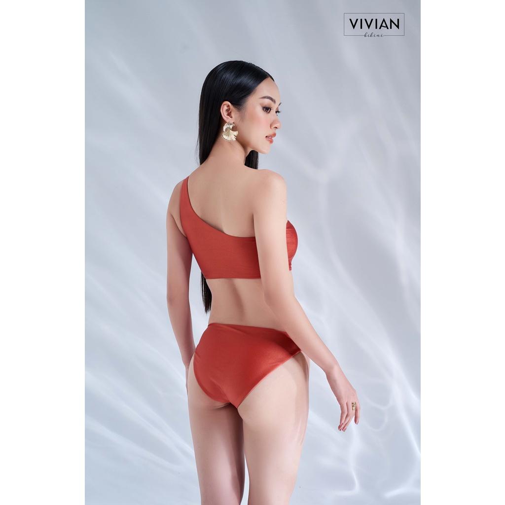 Đồ bơi nữ cao cấp dạng một mảnh lệch vai cutout & phối váy cover cách điệu - Hồng - VS175_BR