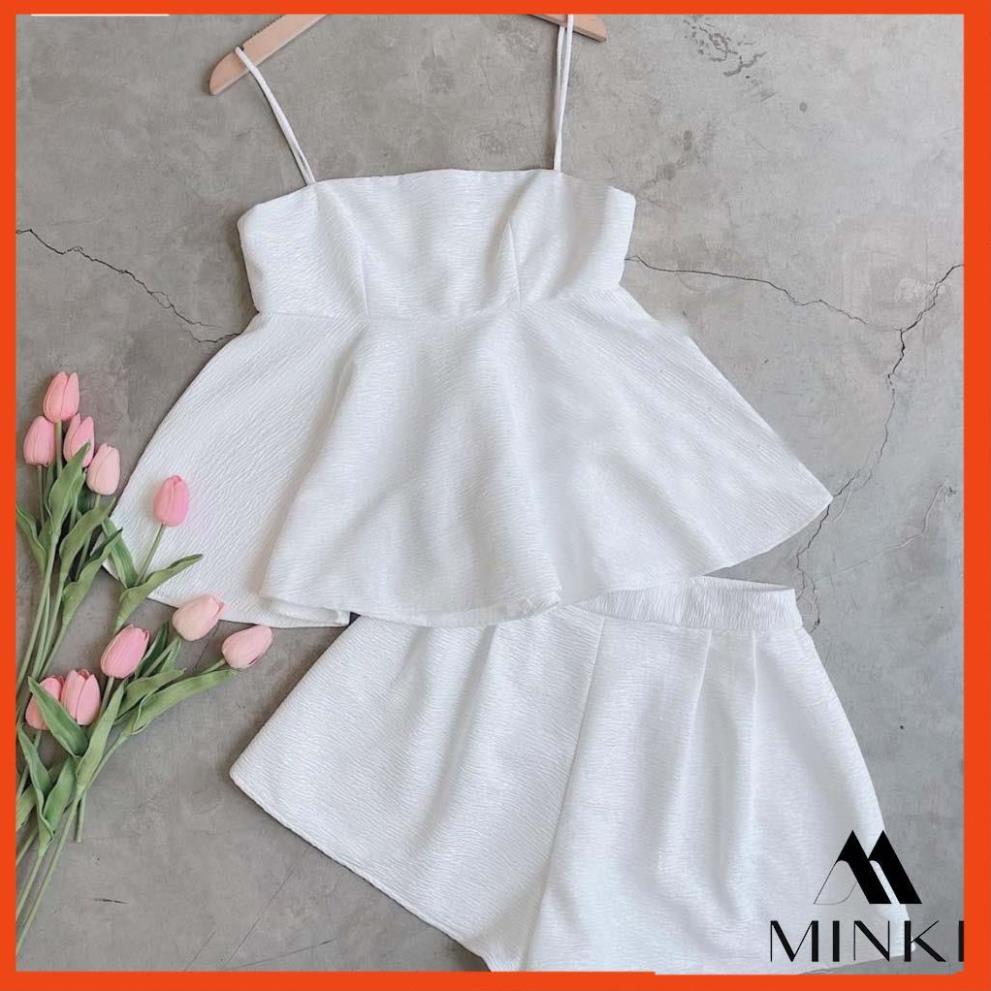 SET ÁO HAI DÂY PEPLUM VÀ QUẦN ĐÙI- CHẤT LIỆU CHIFON NHẬP KHẨU - MÀU TRẮNG SANG TRỌNG _HOT