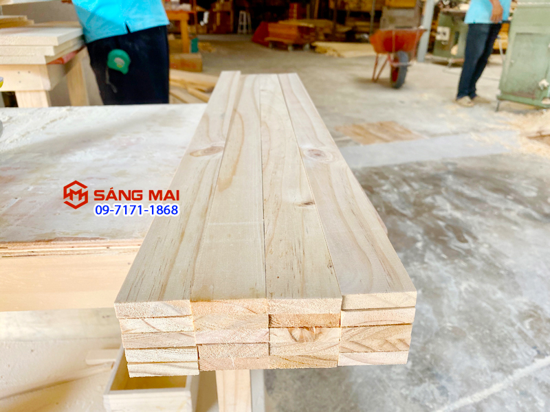 Thanh gỗ thông dày 1cm x 4cm x dài 50cm + láng mịn 4 mặt