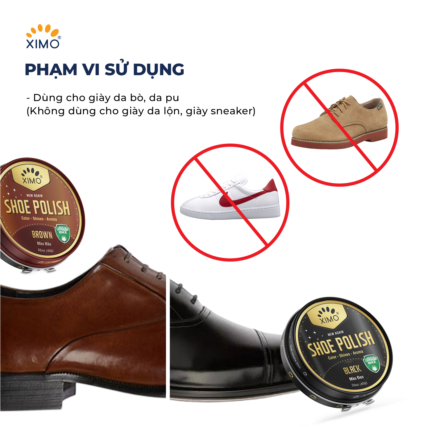 Xi đánh giày dạng sáp phục hồi và đánh bóng giày, đồ da SHOE POLISH 50ml