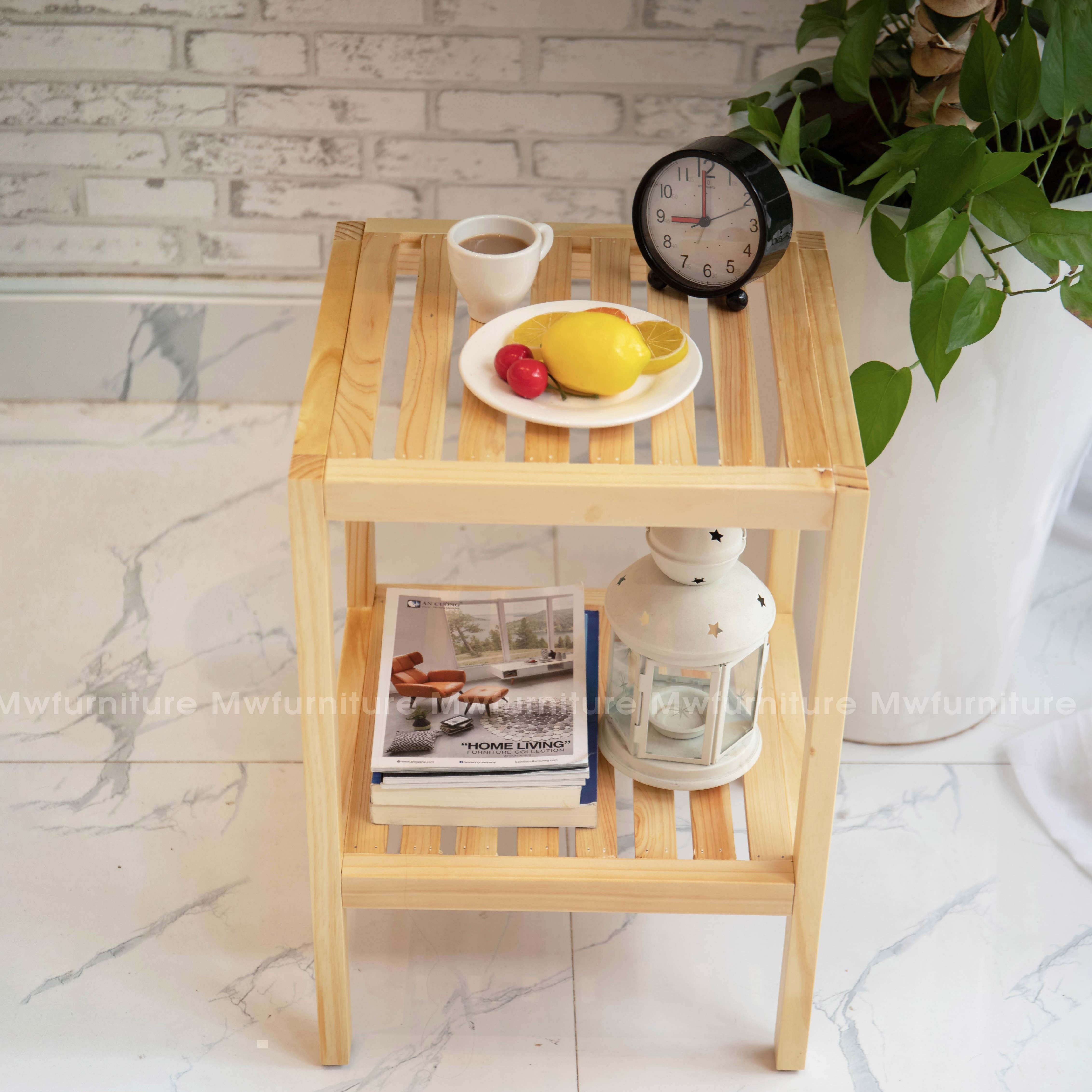 KỆ GỖ TRANG TRÍ HÀN QUỐC, KỆ ĐẦU GIƯỜNG 2 TẦNG - SHELF 2F NATURAL