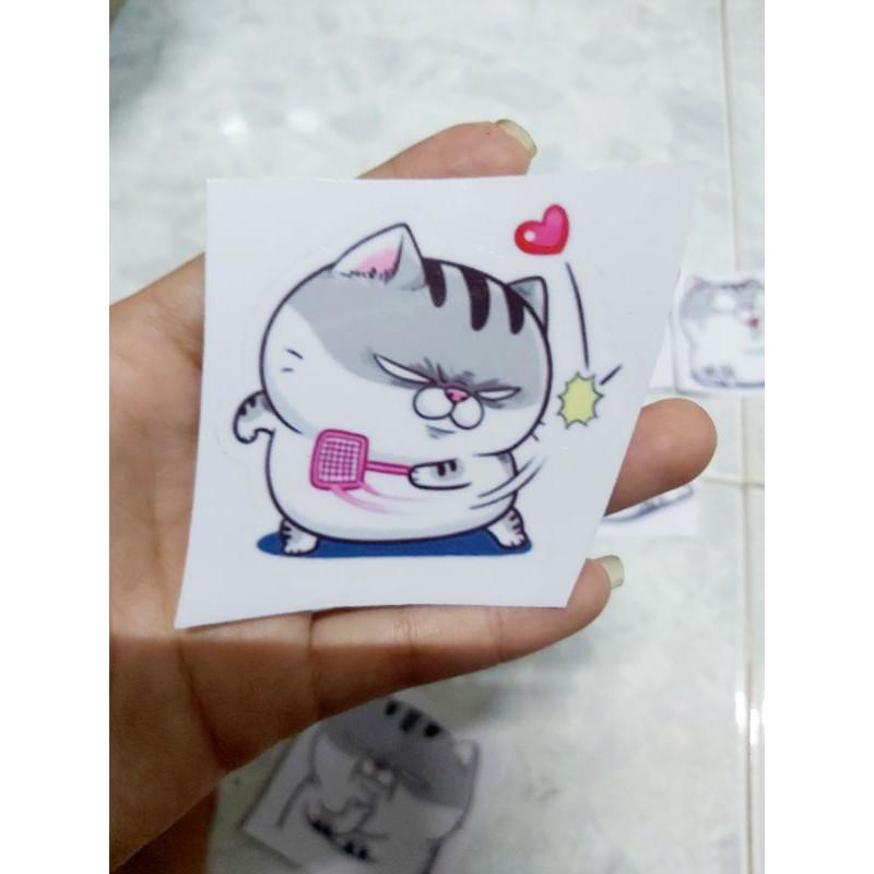 Tem Decal BST Mèo Ú 2 Dán Xe, Nón, Điện Thoại