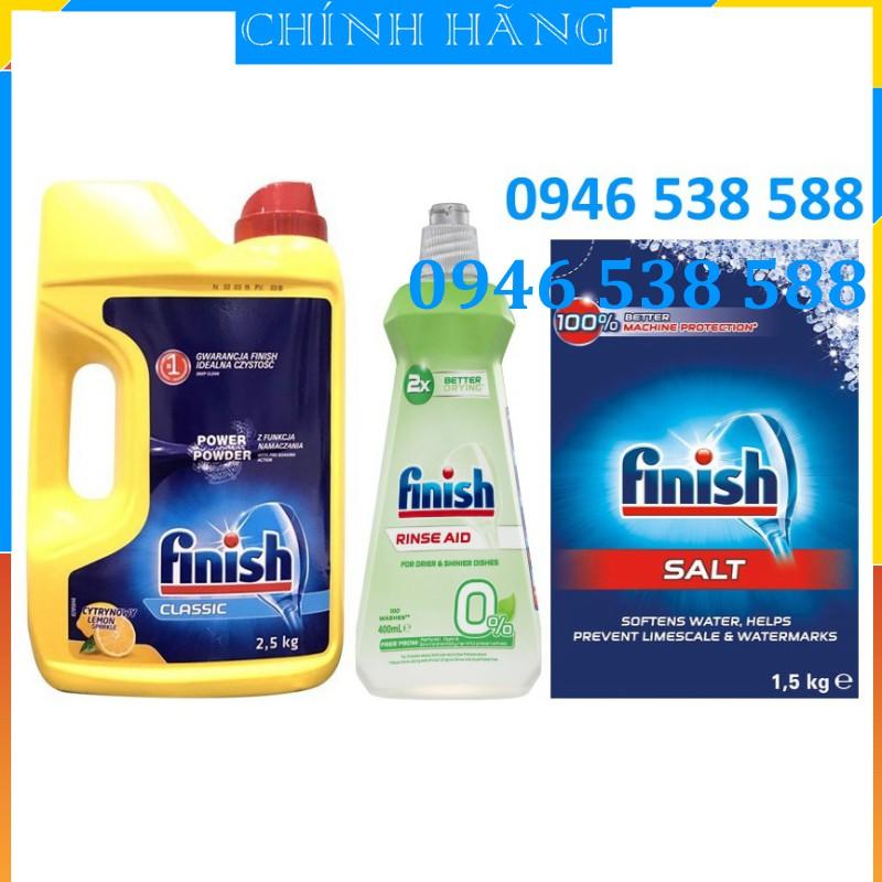 Combo muối rửa bát Finish 1.2kg+Bột Finish 2,5kg+Nước làm bóng finish chuyên dùng cho máy 400ml