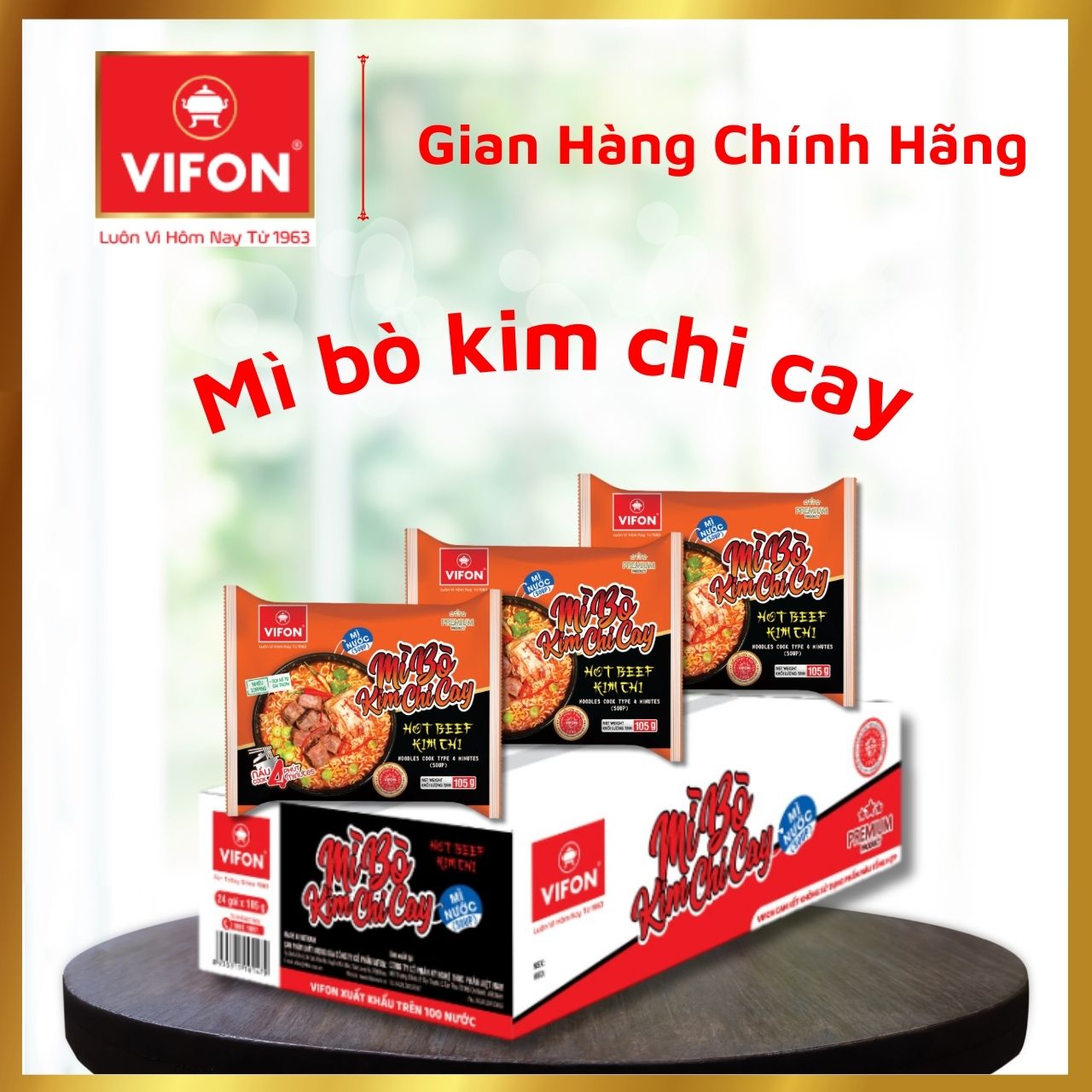 Thùng 24 Mì Bò Kim Chi Cay VIFON (105g / Gói)