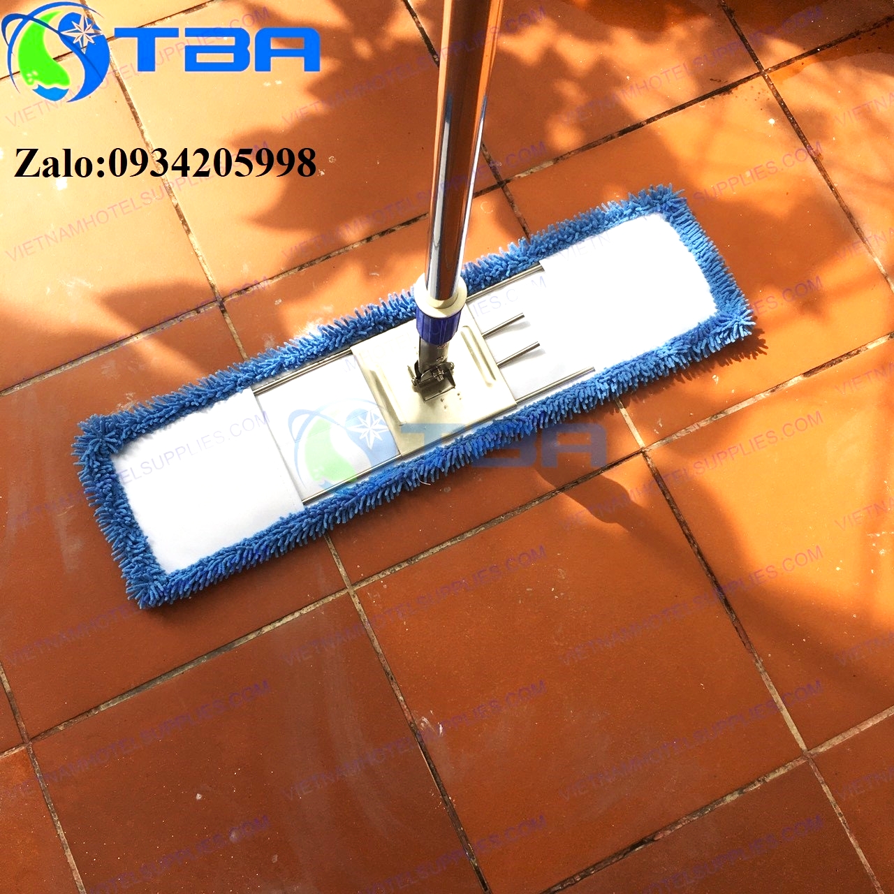 Combo Cây lau sàn công nghiệp 60cm sợi microfiber màu xanh thấm hút tốt,cán thẳng nhập khẩu cao cấp