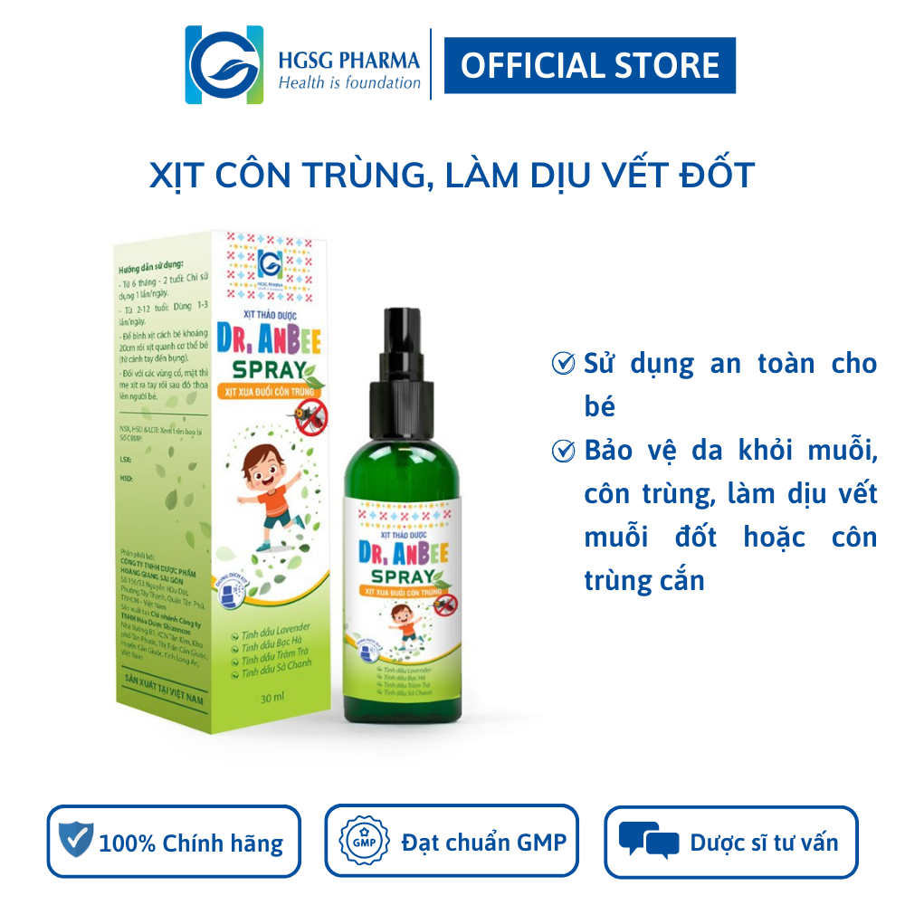 Xịt côn trùng cho trẻ em và người lớn HGSG Pharma DR.ANBEE (Chai 30ml)