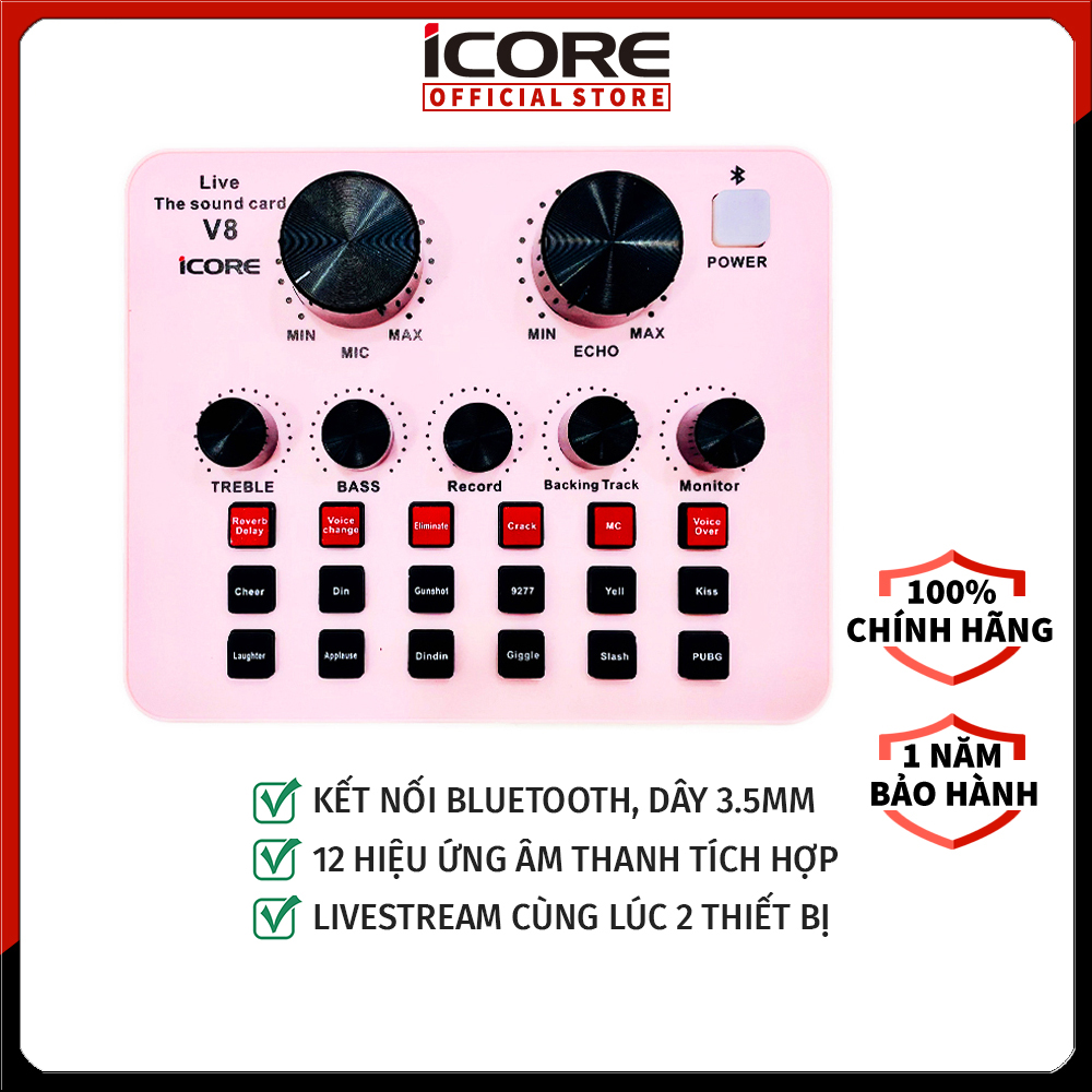 Soundcard iCore V8 thu âm-Livestream chuyên nghiệp - Hàng Chính Hãng