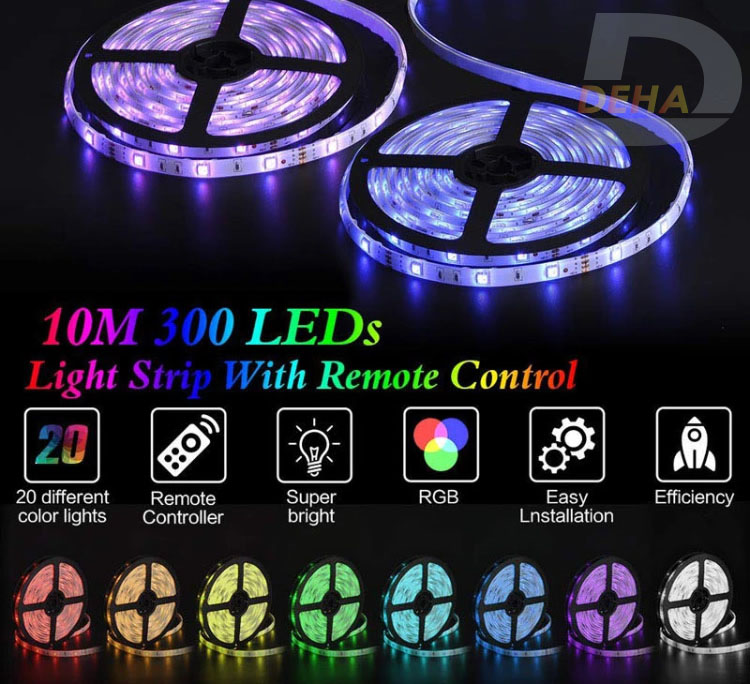 Bộ Đèn led dây dán RGB đổi màu điểu khiển 44 phím chọn màu đứng yên, nhấp nháy, bóng 5050 strip light trang trí Tiktok dán tường, bàn máy tính, cửa hàng, quán cafe, chống nước bền đẹp