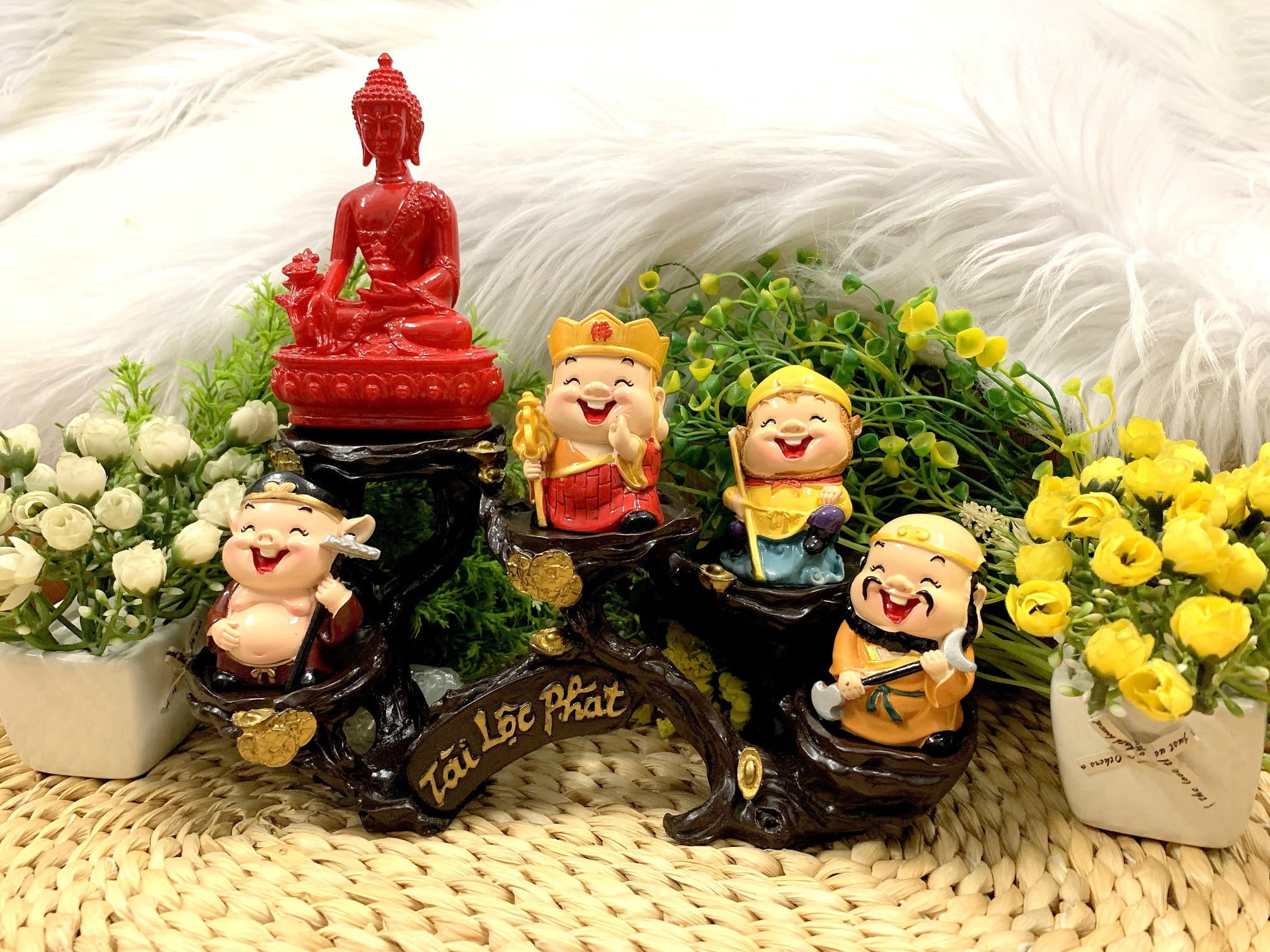 Bộ Tượng Phật Tổ và Thầy Trò Đường Tăng tọa đế Tài Lộc Phát ( Hình Thật )