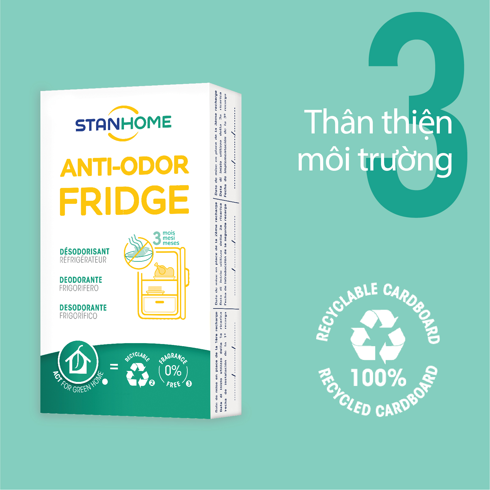 Miếng khử mùi tủ lạnh Stanhome Anti Odor Fridge 31gr/hộp