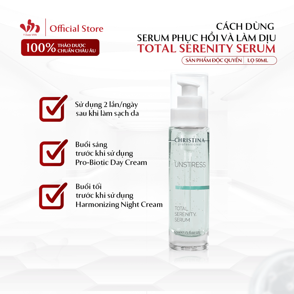 Huyết Thanh Phục Hồi Da Tức Thì Unstress Total Serenity Serum CHRISTINA Giúp Làm Dịu, Giảm Kính Ứng Da 50ml