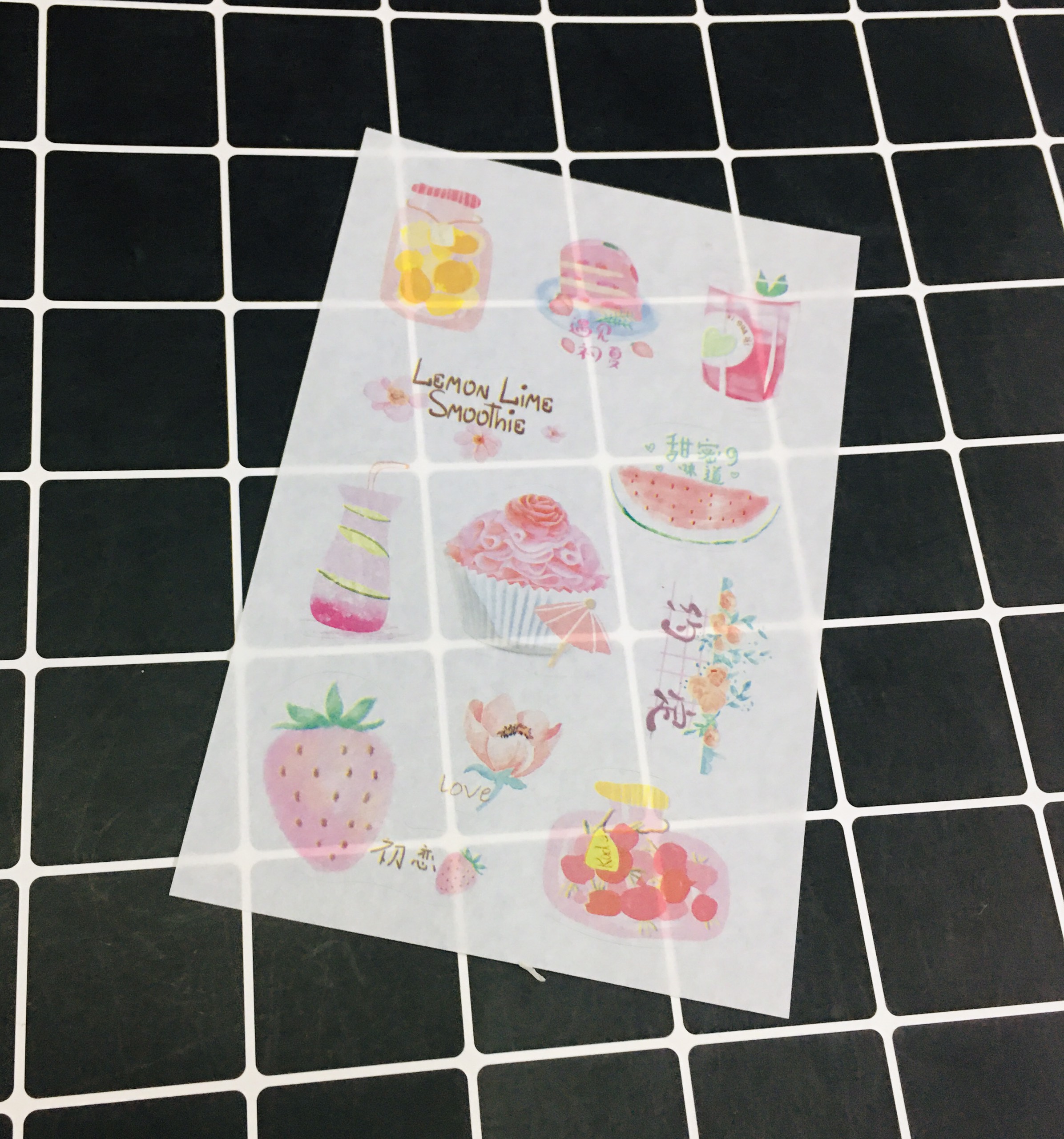Hình Dán đồ ăn uống sticker food set 12 bảng