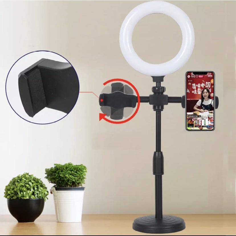 Đèn livestream để bàn size 16cm Hợp kim chắc chắn - Bộ giá đỡ điện thoại có đèn Led để bàn 2 giá đỡ điện thoại chữ T