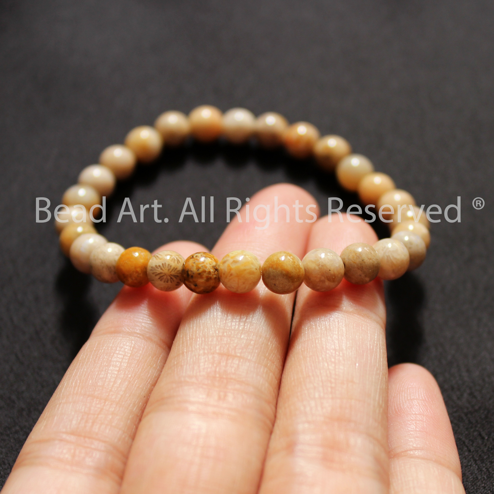 Vòng Tay 6MM Đá San Hô Hoá Thạch, Fossil Coral Tự Nhiên Loại A, Vòng Tay Phong Thuỷ, Chuỗi Hạt - Bead Art
