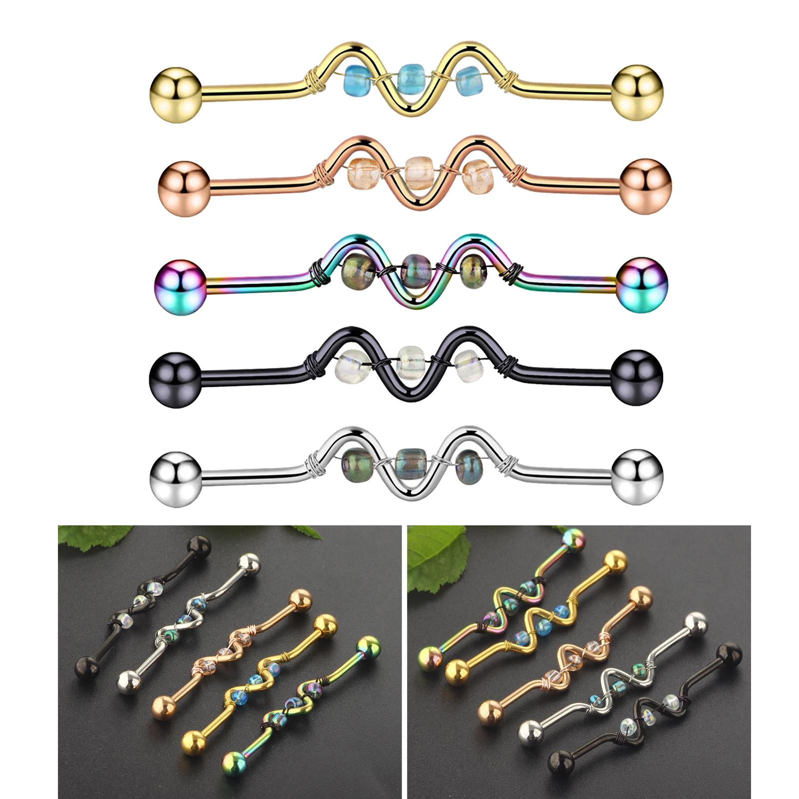 5Pcs Multi Ear Ring Bar Barbell Body Piercing Jewelry Ear Studs Crystal Beads
