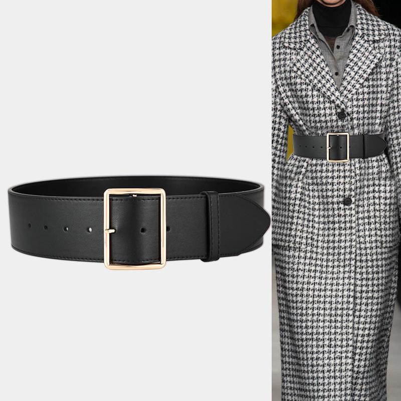 Rộng Da Bò Cho Phụ Nữ Vàng Lớn Khóa Pin Thắt Dây Eo Đầm Áo Khoác Cao Cấp Da Thật Da Waistbands Nóng Mềm Mại Thật bò Dây