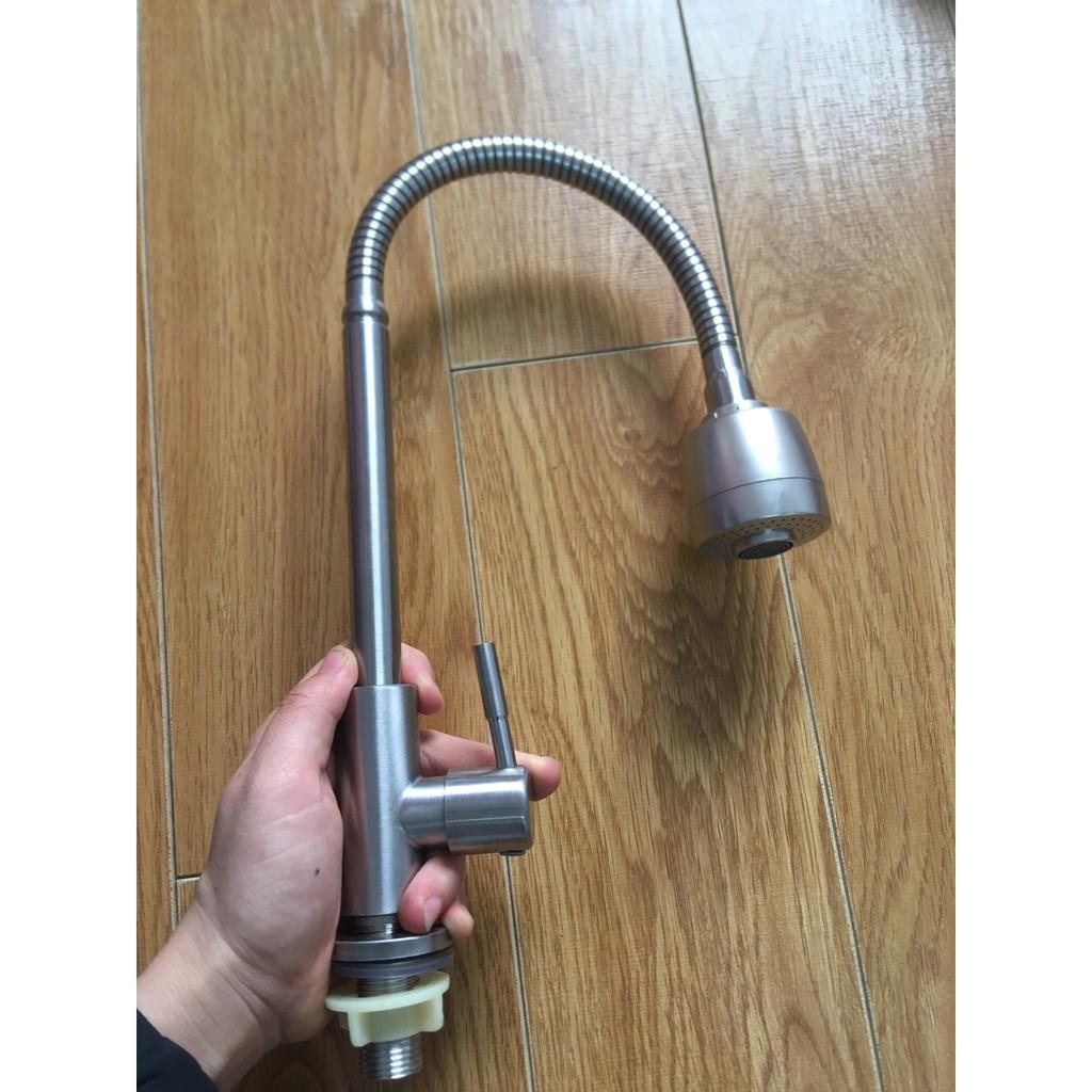 Vòi Rửa Bát Lạnh, Vòi Rửa Bát Cắm Chậu Cần Mềm inox 304
