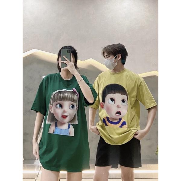 Áo thun tay lỡ áo thun đôi siêu cute vải cotton 2 chiều