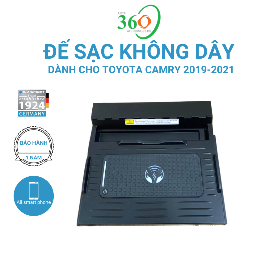 Đế Sạc Không Dây Blaupunkt Dành Cho Toyota Camry, Sạc Không Dây Không Cần Lột Vỏ Điện Thoại