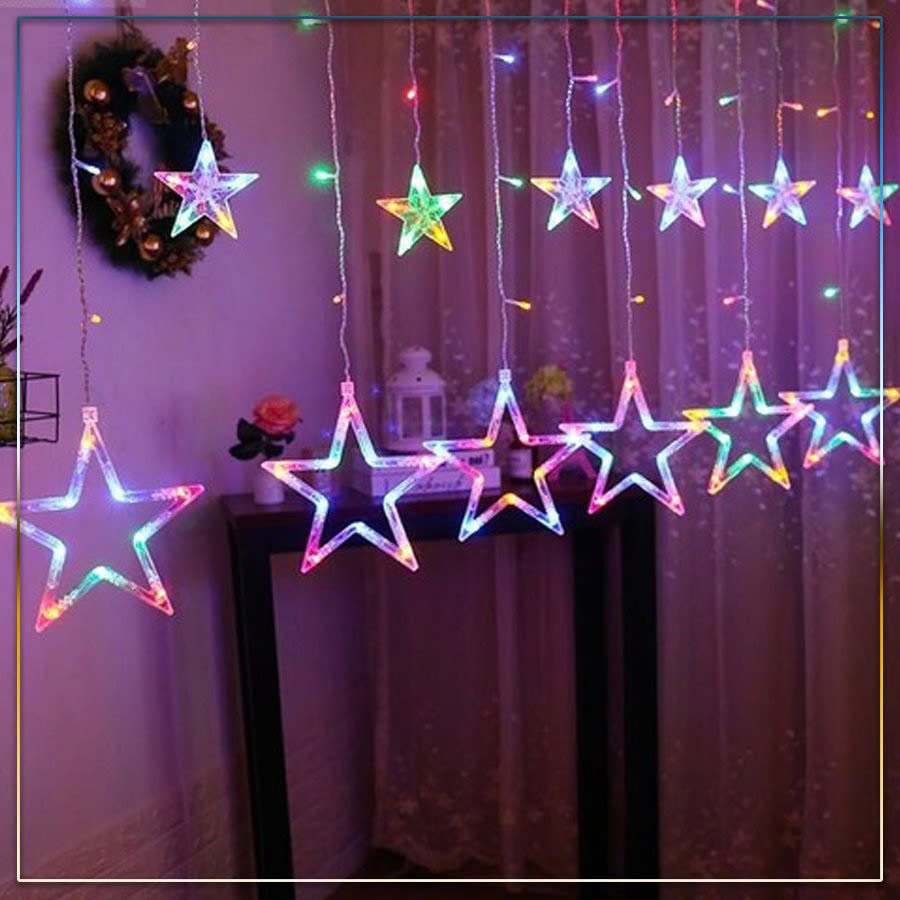 Đèn LED Nháy Thả Mành Hình Ngôi Sao - Dây Đèn LED Rèm Ngôi Sao dài 3M Nhiều Chế Độ Nháy