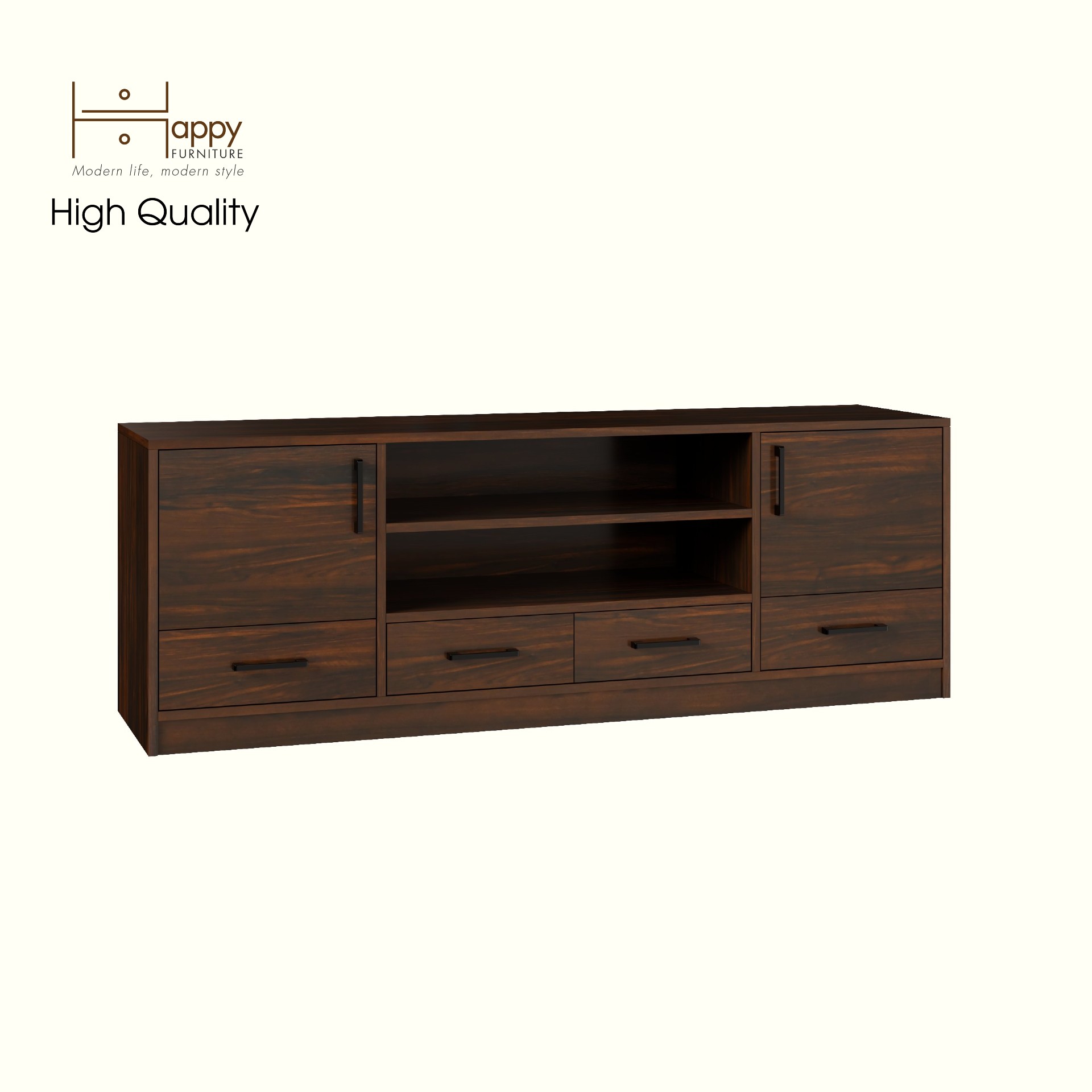 HAPPY FURNITURE , HEINEE - Kệ TV 2 cửa mở 4 ngăn kéo, KTV_070 , 160cm x 40cm x 56cm DxRxC, sản phẩm phổ thông