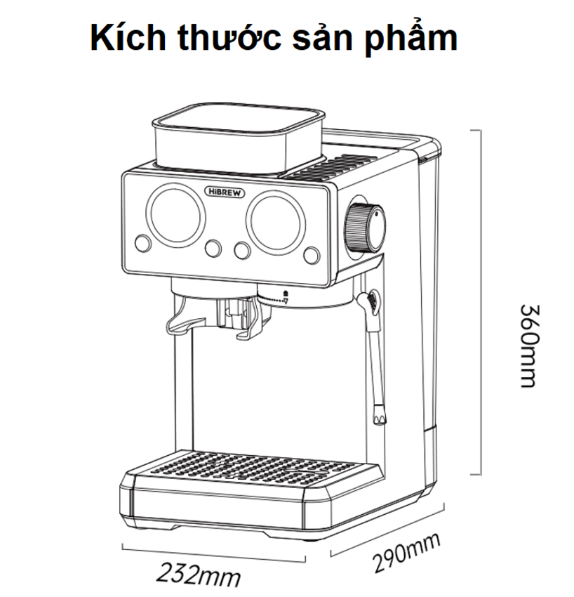 Máy pha và xay cà phê bán tự động 3 trong 1 Espresso, Cappuccino, Latte thương hiệu Mỹ cao cấp HiBREW H20 - Công suất 1500W 20bar - Hàng chính hãng