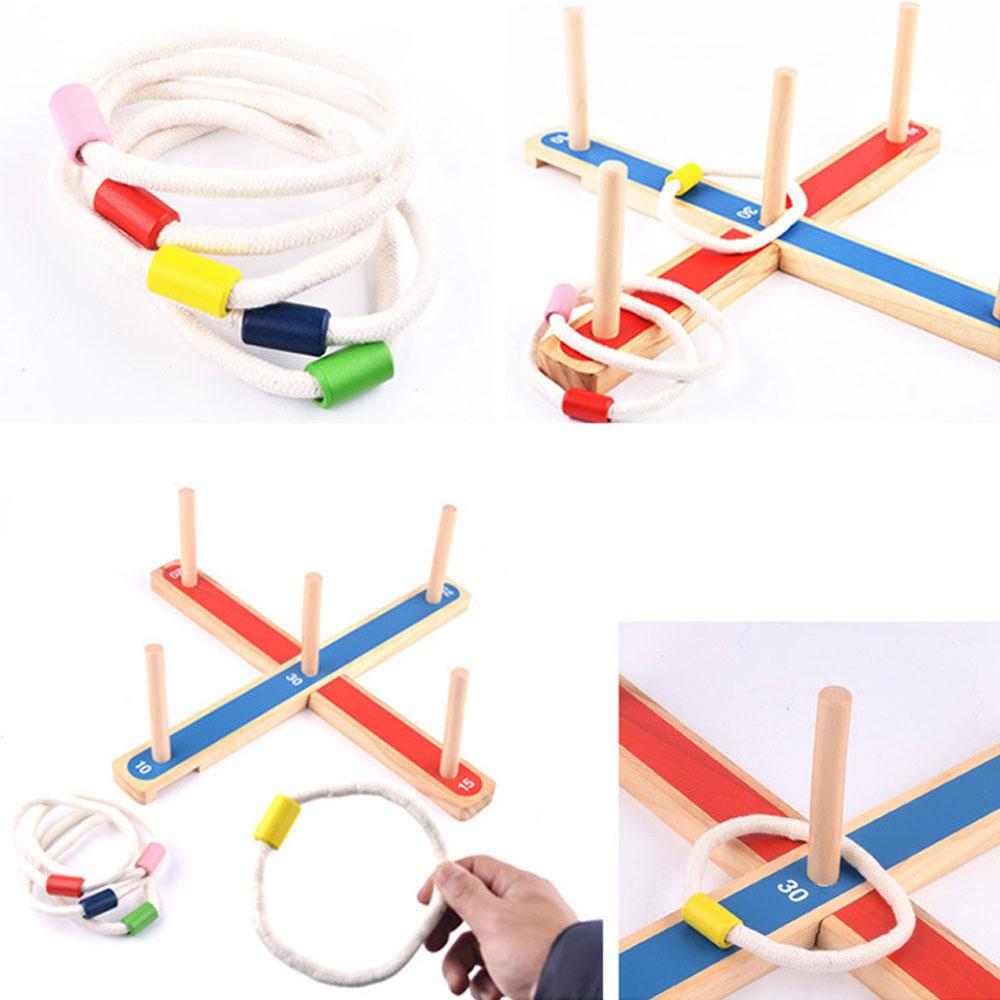 Trò chơi thảy vòng thân thiện với môi trường bằng gỗ cho trẻ em tương tác giáo dục ngoài trời