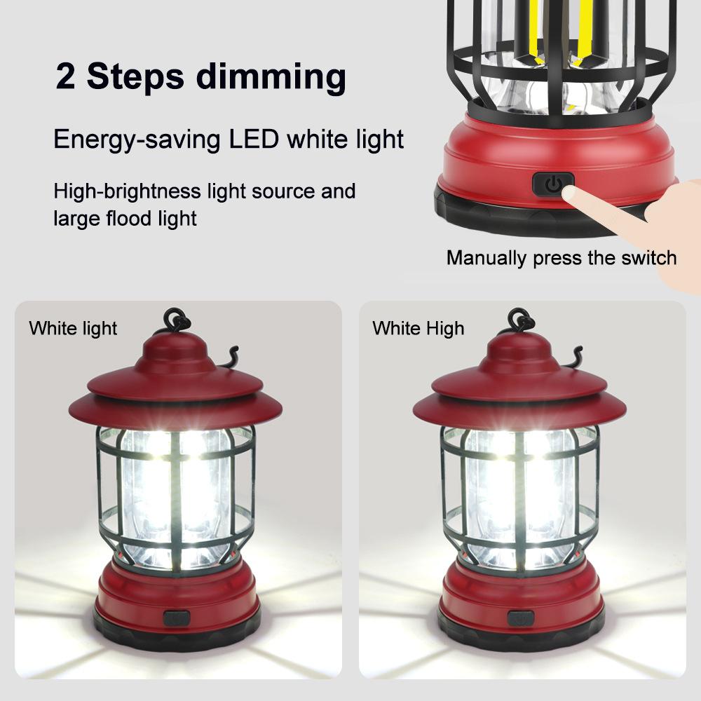 Garden Vintage Lantern Portable Hanging Tent LED Light with Two Modes Battery Powered 300LM Night Light for Yard Patio