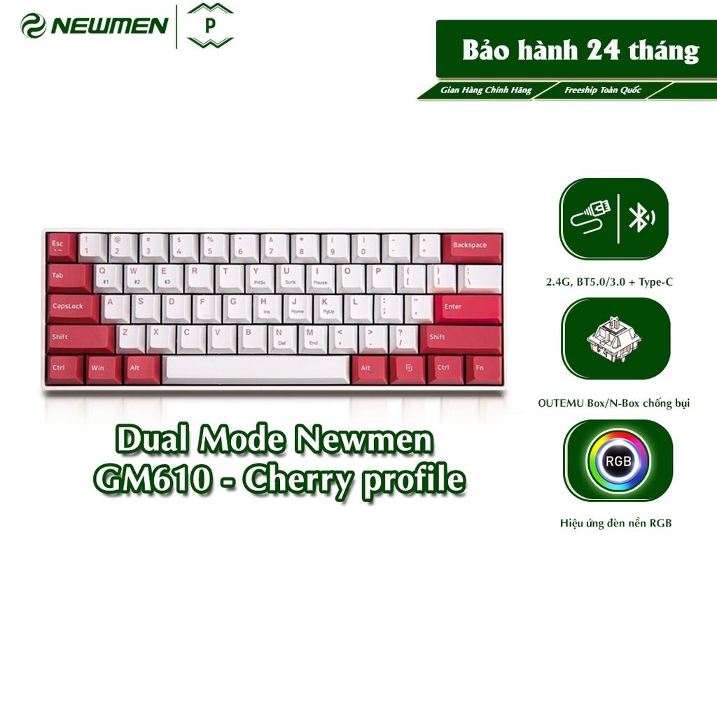 Bàn phím cơ không dây Dual Mode Newmen GM610Dy (MX Hotswap, Bluetooth 5.0, Layout Mac & Win, Keycap PBT Cherry Profile ), bảo hành 24 tháng - Hàng chính hãng