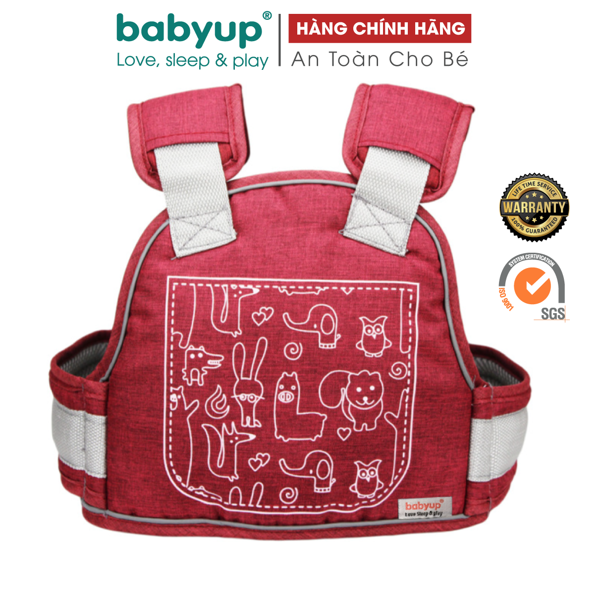 Đai đi xe máy cho bé Babyup, phản quang, thoáng khí sử dụng khóa 2 cấp bền chắc, chống bụi bẩn - Đỏ đô