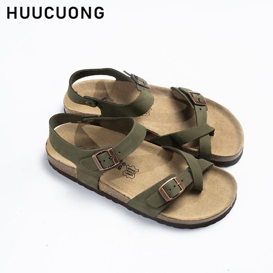 Sandal HuuCuong xỏ ngón Da Bò xanh đế trấu