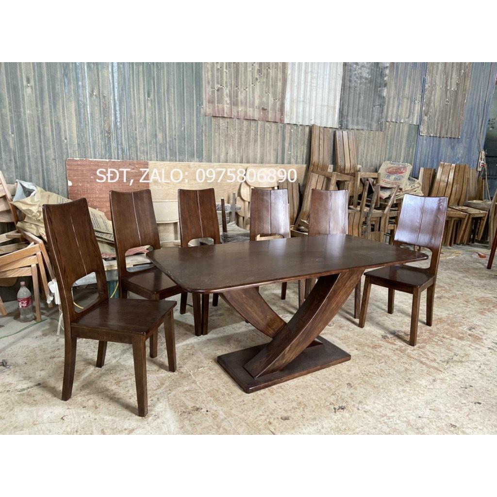 Bàn ghế ăn gỗ sồi cao cấp (bàn 160cm chân chữ X chữ U+6 ghế tựa lưng cao)