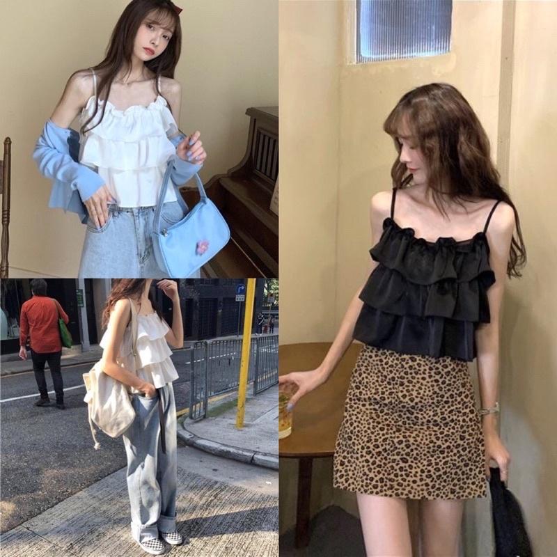 Áo 2 Dây Nữ Viền Bèo 3 Tầng 2 Màu Siêu Xinh Áo 2s Nữ Hở Lưng So Hot