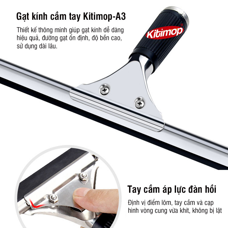 Tay gạt kính inox 25/35/45cm hàng chuyên dụng cao cấp, gạt sạch trong kính độ bền cao Kitimop-A35